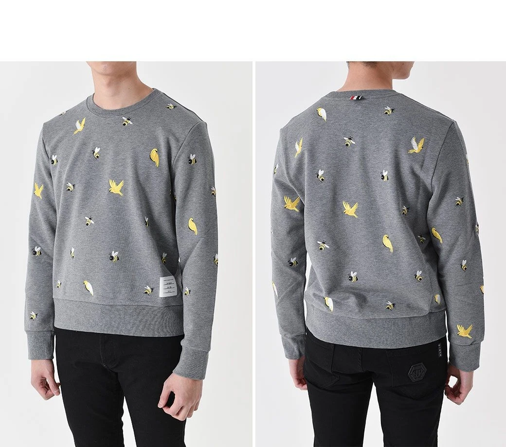 Felpa Thom Browne Uccellino e Ape Grigio MJT367E 46015488