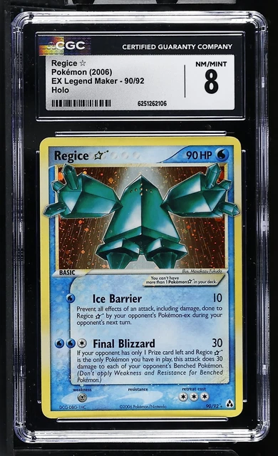CGC 8 Regice Gold Star 90/92 EX Legend Maker Holo Pokemon Card
