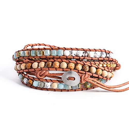 Boho Handmade Wrap Leather Tube Crystal Stone Bracelet for Women Jasper-5w - Picture 6 of 6