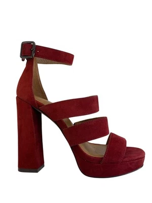 Coach Marina Red burgundy Suede Strappy High Heel Platform Sandals Size 5B - Image 1 of 4