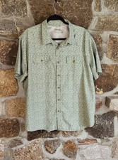 Eddie Bauer Mens Size 2XL Button Up Shirt Green Floral Leaf Print Short Sleeve