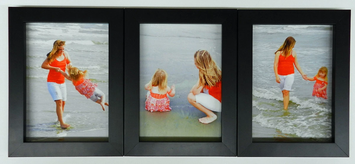 Collage Picture Frames  3 Opening 4x6 Black Wood Frame