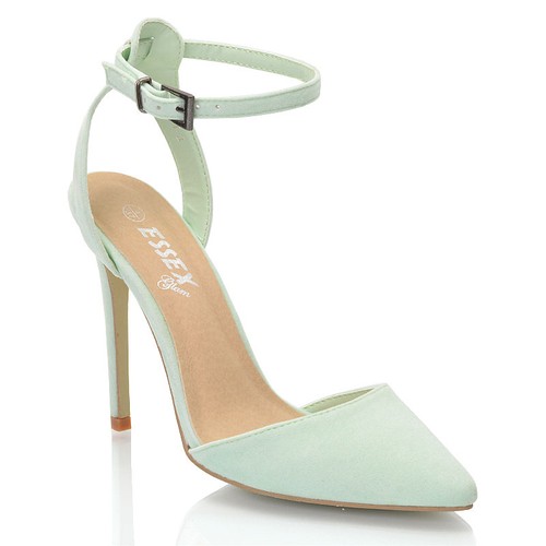 LADIES ANKLE STRAP POINTED HEELS WOMENS PARTY PROM BRIDAL STILETTO COURT SHOES - Picture 17 of 25