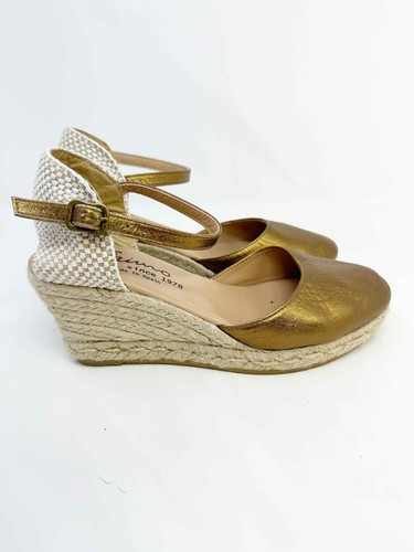 Alpargatas Tacones Cuña Gaimo Dorado Tostado Talla 7.5 Estilo Obi Boho Playa Bebé España - Imagen 3 de 8