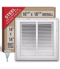 Handua 14 In. X 14 In. White Flat Return Air Steel Grille W/filter