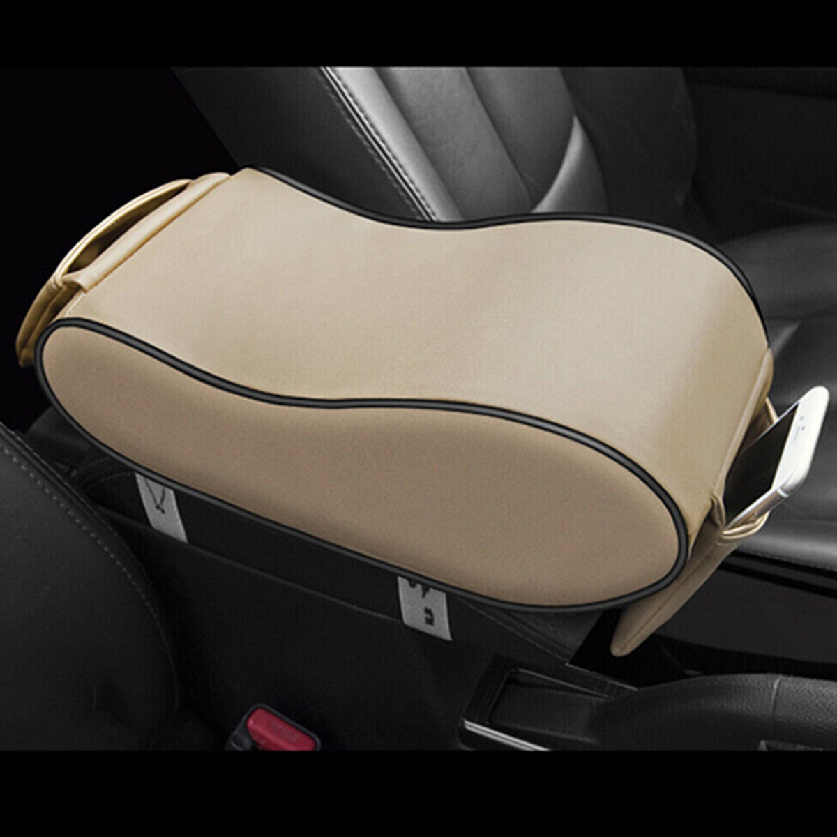 Car Seat Center Console Beige Memory Foam Leather Armrest Cushion