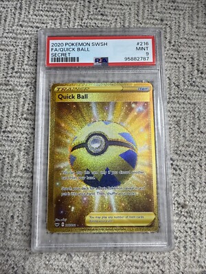 quick ball pokemon card gold PSA 9 QUICK BALL TRAINER #216 POKEMON SWSH SECRET GOLD FULL ART MINT