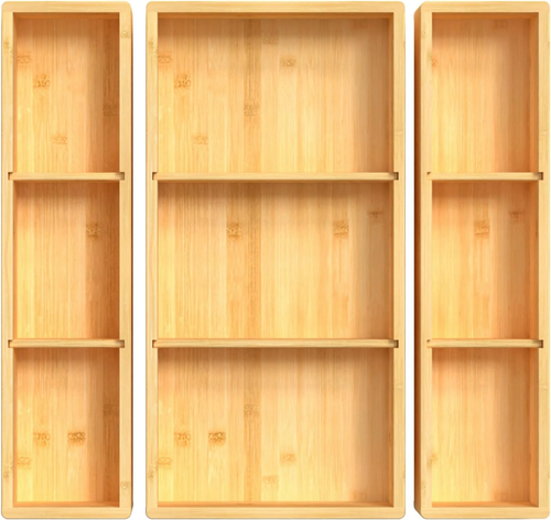 Bamboo Drawer Organizer - 3 Slot Adjustable Storage Box for Home Use