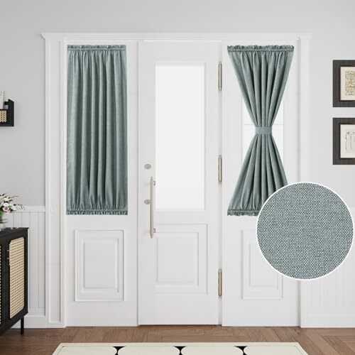 Door Curtain Thick Linen Door Curtains for Glass W25 x L40 | 1 Panel Aqua Gray - Picture 1 of 7