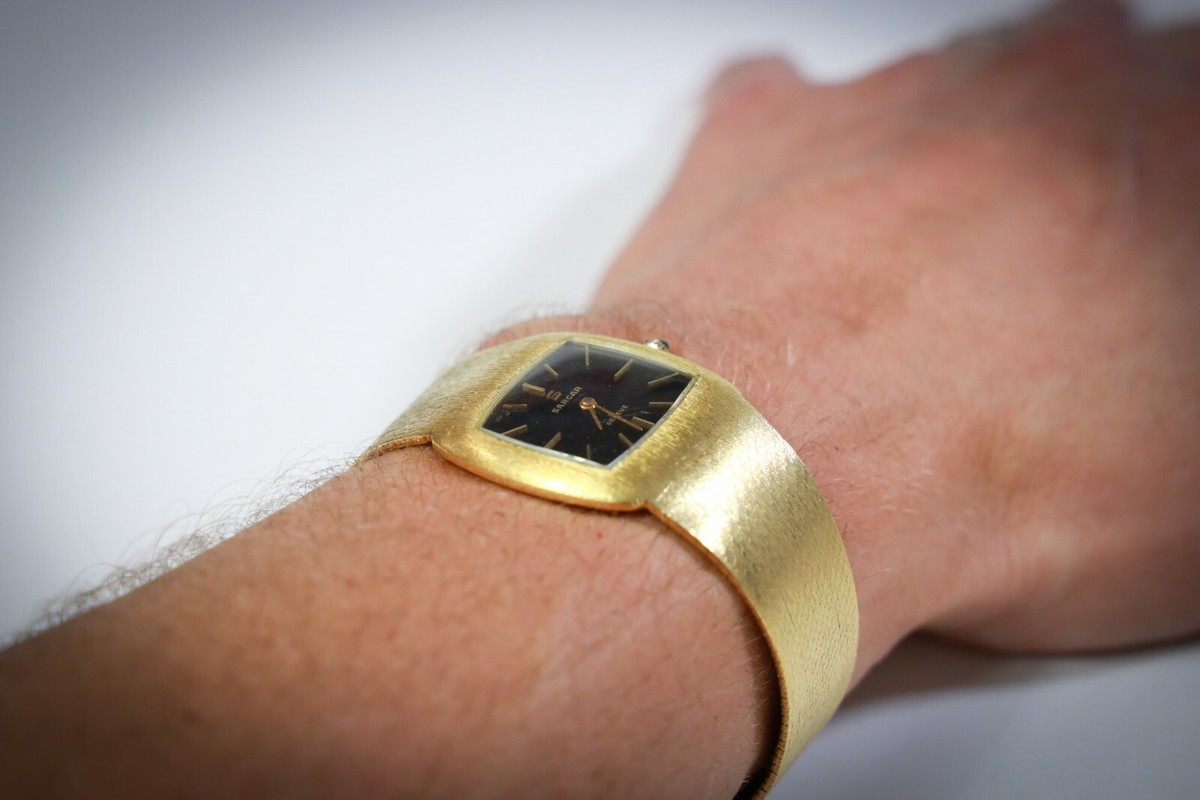 値下げ可　18k SARCAR ゴールド 腕時計 レザー SARCAR Geneve rare / vintage 18ct gold manually wound timepiece
