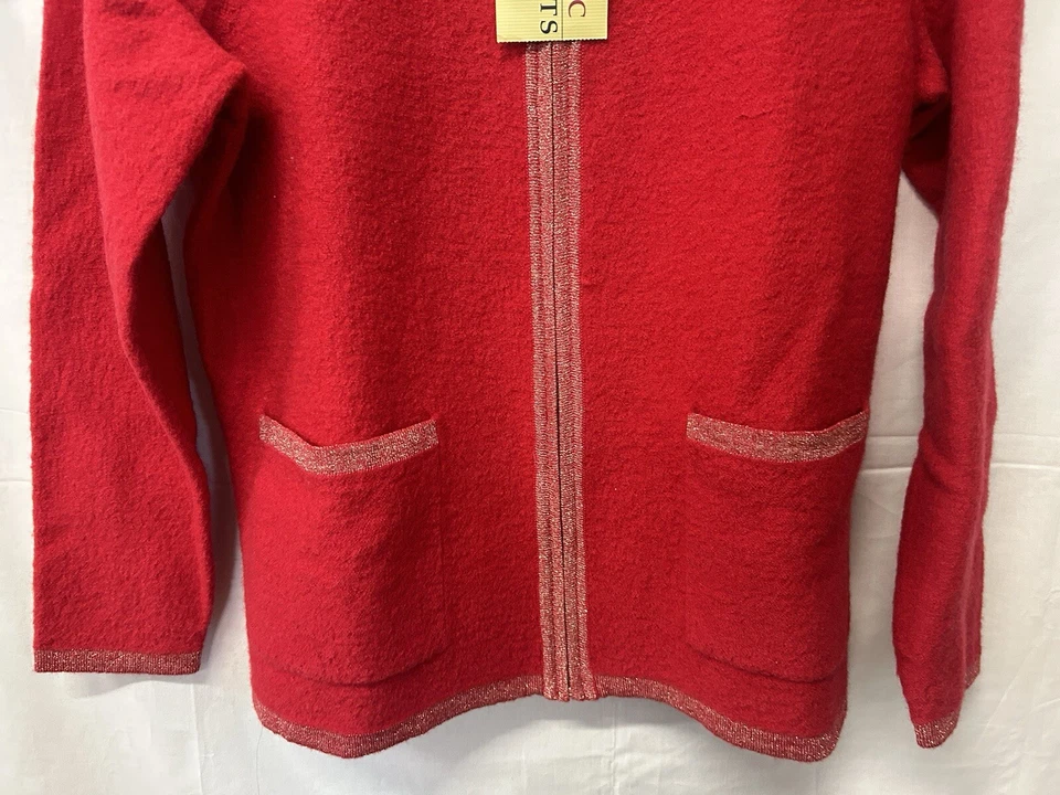 Classic Elements NWT Red Zip Sweater Jacket M Petite 100% Wool Sparkle - Image 3 of 4