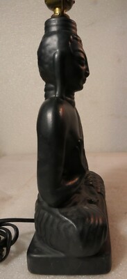 VINTAGE TABLE LAMP BUDDHIST BUDDHA LAMP BLACK MID CENTURY MODERN