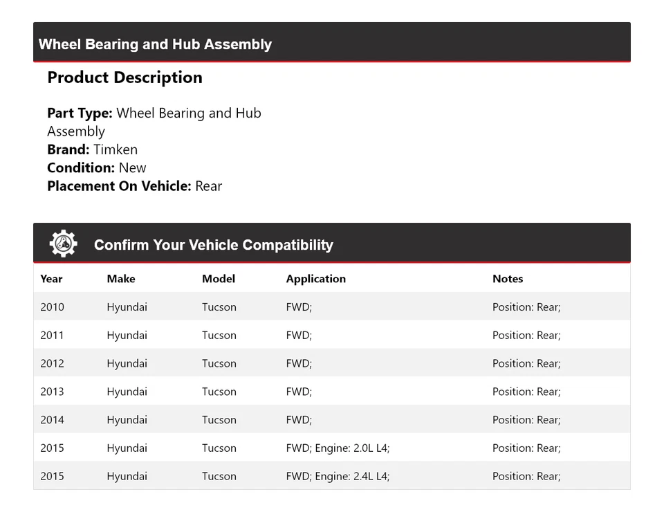 Подшипник колеса полного привода и ступица в сборе задние для Hyundai Tucson 2010-2015 годов выпуска Timken 2011 - Изображение 2 из 4