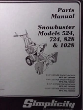 Simplicity Snowbuster 524 724 828 1028 Walk-Behind Snow Thrower Parts Manual 589