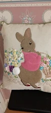 C&F-GARDEN BUNNY-TUFTED AND RIBBON ART PILLOW-HANDCRAFTED - 2020-NEW-16" X 16"