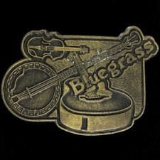 Bluegrass Band Banjo Fiddle Guitar Cowboy Western Music 80s Vintage Belt Buckle