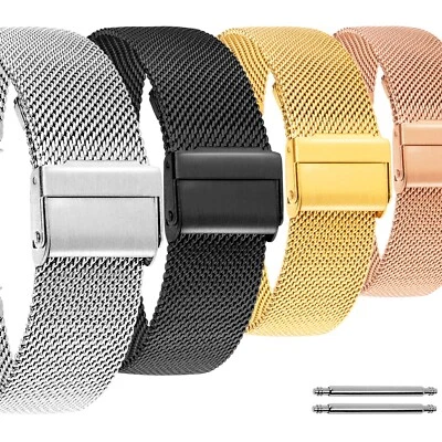 Edelstahl 12. 14. 16. 18. 20. 22. mm Mesh-Uhrenarmband Milanaise Silbern Metall - Bild 1 von 4