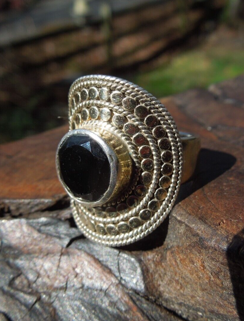 Designer Anna Beck Sterling Silver 18k Gold Plated Onyx Classic