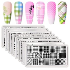  Nail Stamping Plates Set Plaid Flowers Leaves Lace Nail Art Image Pl