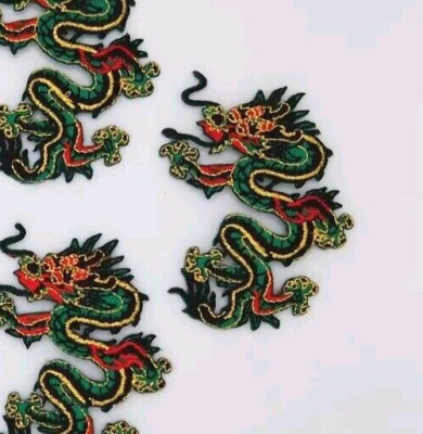 Green, Red, Black, Gold Dragon Embroidered Iron on Patch/Gothic/Asian/2.75'' x 2''