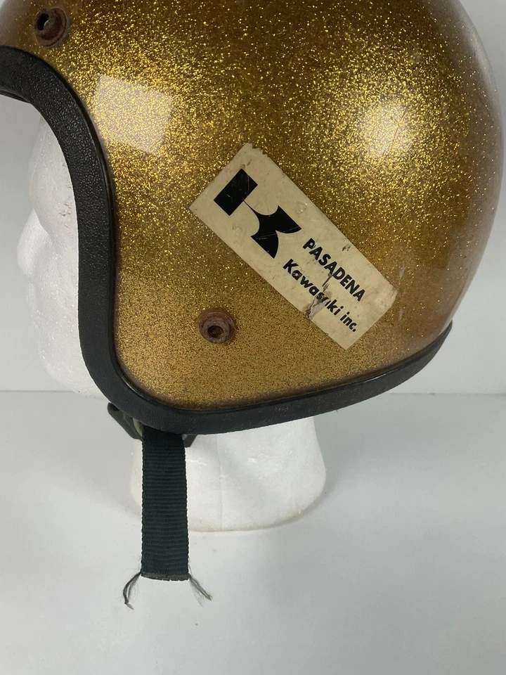Casco Scooter Kawasaki Pasadena Copo Dorado Cara Abierta Años 70 De Colección Foto 2 de 4