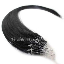 200 Micro Loop Ring Beads I Tip Indian Remy Human Hair Extensions Jet Black 1