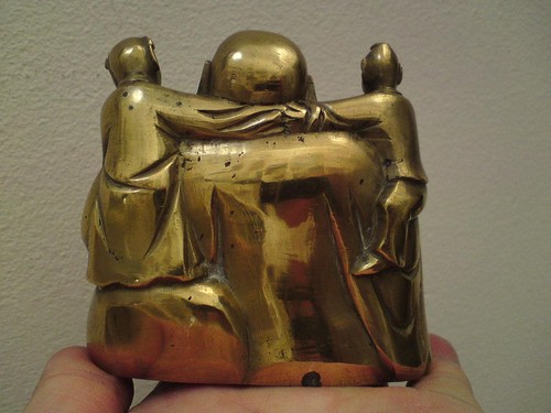 Chinese Budai Bronze Scroll Weight Maitreya Laughing Buddha with Boys Figures - Picture 5 of 22