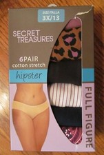 Secret Treasures~6 PR. Cotton Stretch HIPSTERS~Women's 3X (13)~New in Box