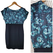 Ann Taylor Dress Size 8 Sheath Silk Career party Professional Black Blue Rose