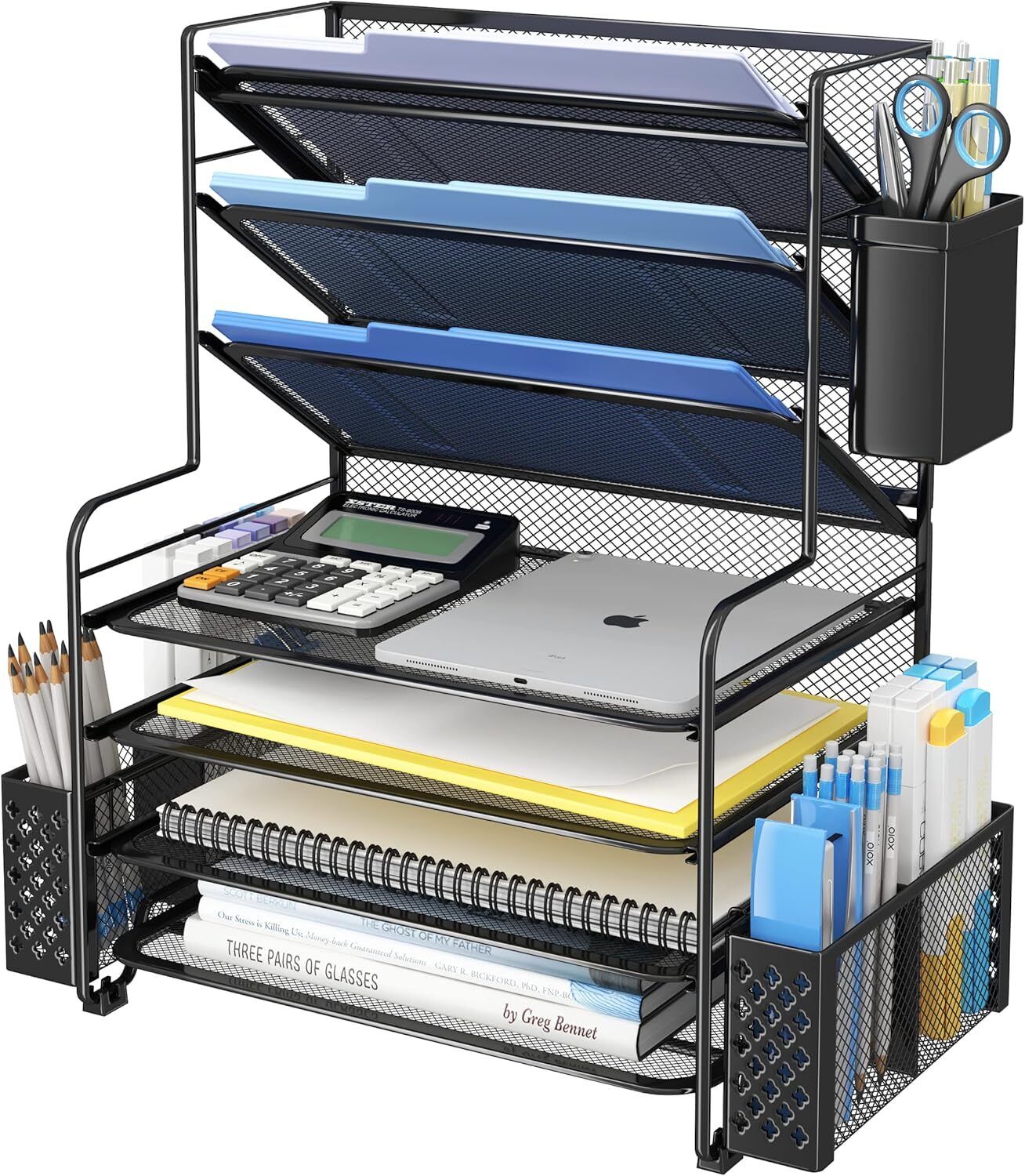7 Tier Desktop File Organizer with Letter and Paper Trays  -image