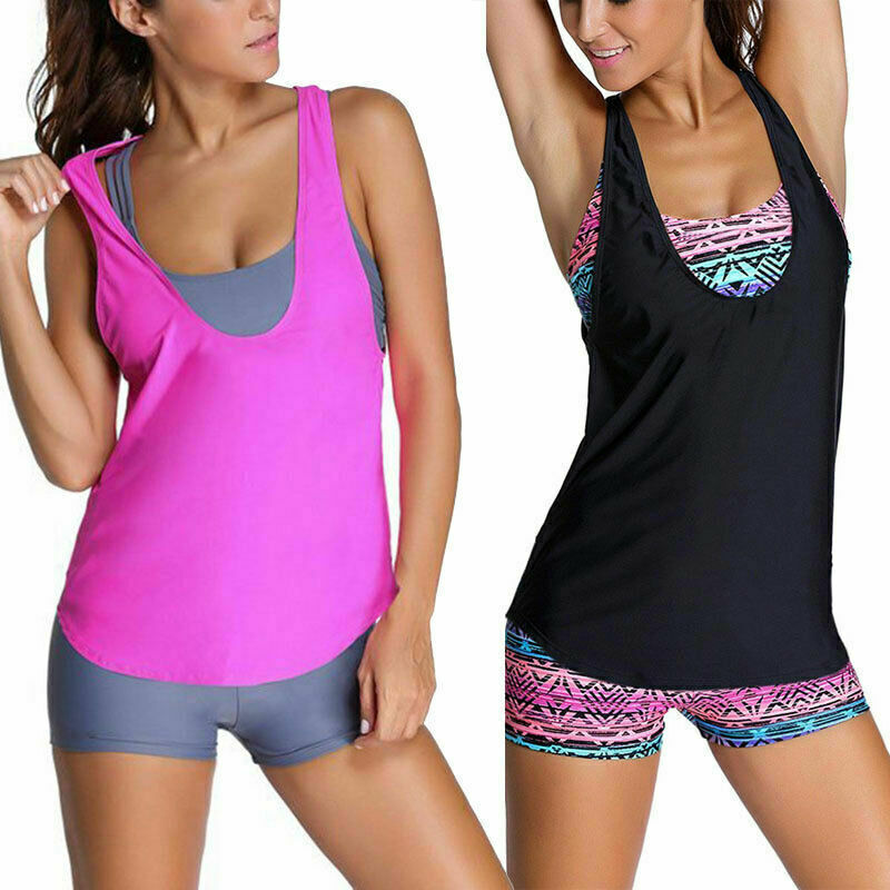 Ladies Sporty Tankini Set Boy Shorts Swimsuit Women's Swimwear Swimming