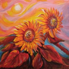 Quadro moderno "Girasoli" dipinto a mano, acrilico su tela 40x40 cm