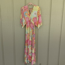 Gigi Moda Agio Maxi Dress One Size Women Boho Resort Wear Double V Neck Viscose
