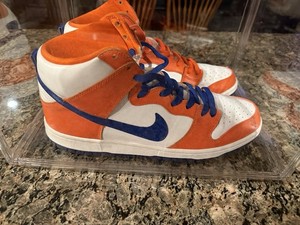 Nike SB High-Top -  Orange/White w/ Blue Swoosh Extra Laces - NY KNICKS colors
