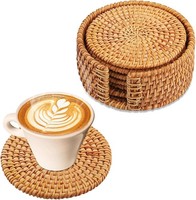 Rattan Untersetzer Set Mit Halter - 6Er Set Glasuntersetzer Tischuntersetzer