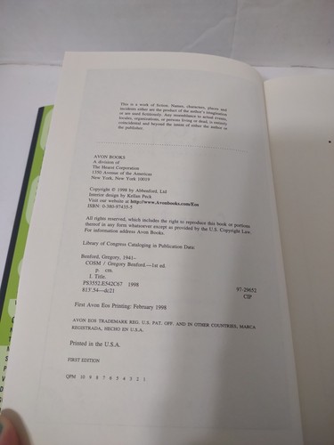 Cosm - Gregory Benford Hardcover 1998 First Edition With Dust Jacket - Imagen 10 de 12