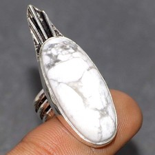 925 Silver Plated Howlite Jewellery Ring Handmade Gemstone Size Us 5.5 GW