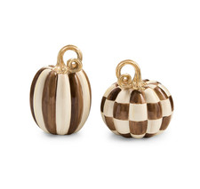 Mackenzie-Childs Chocolate Check and Stripe Petite Pumpkins, Set of 2