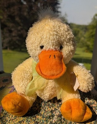 Dan Dee Soft Yellow Duck Collectors Choice Plush Green Ribbon Sparkles Tush Tag