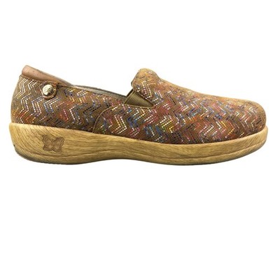 Alegria Women's Size 41 (10.5-11) Keli Brown Multi Leather Chevron Slip On Clogs
