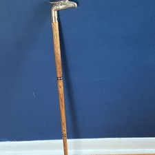 Wood Metal Walking Stick Cane Brown Brass and Oak with Eagle Head Handle