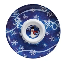 Melamine Wares Christmas Snowman Divided One-pc 12" Chip and Dip Server