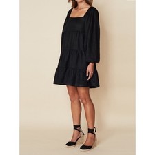 Faithfull the Brand $219 Morissa Mini Dress Black Linen US 6 MED