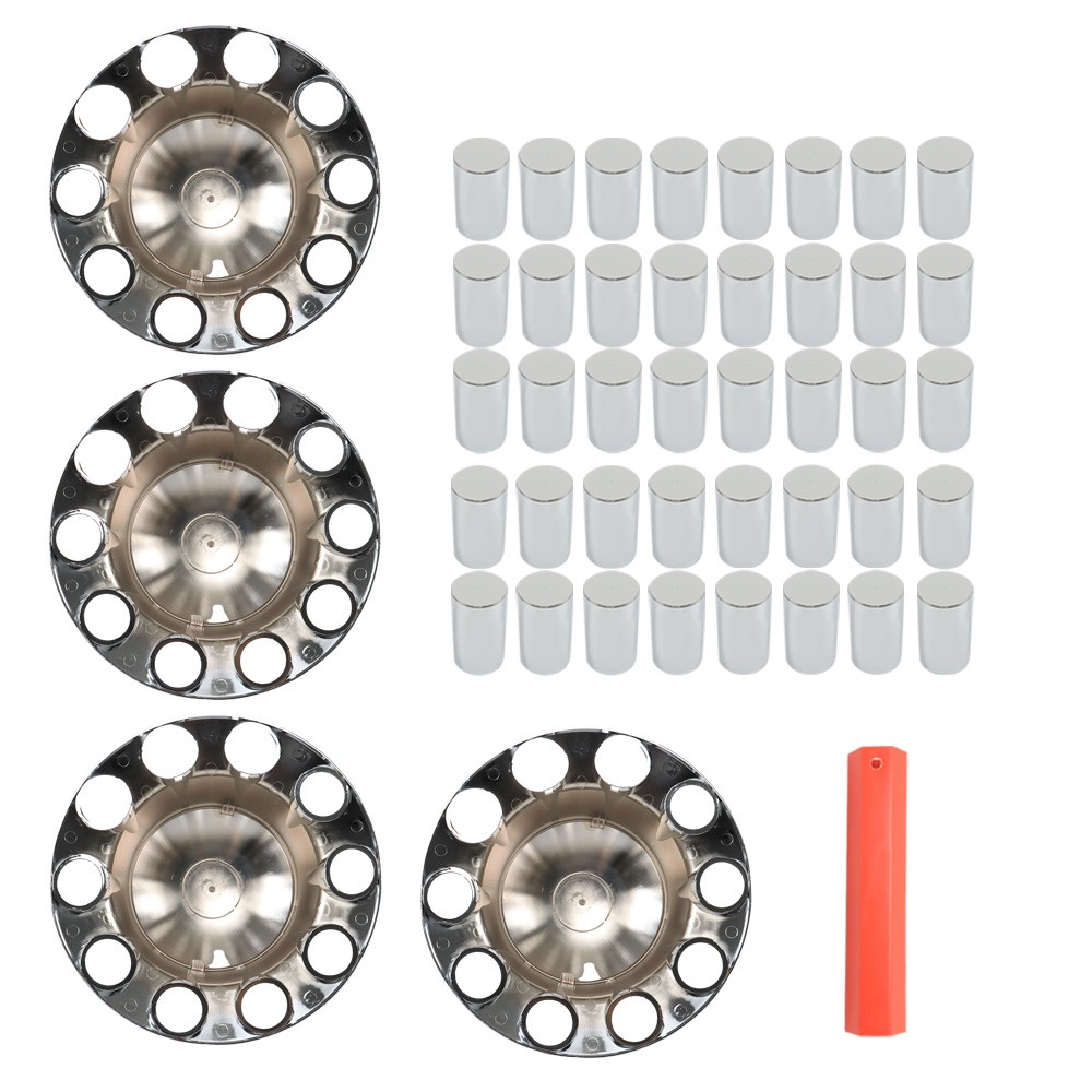 33mm Lug Nuts  Rear Chrome Hub Cover Semi Truck Wheel Kit Axle Cover