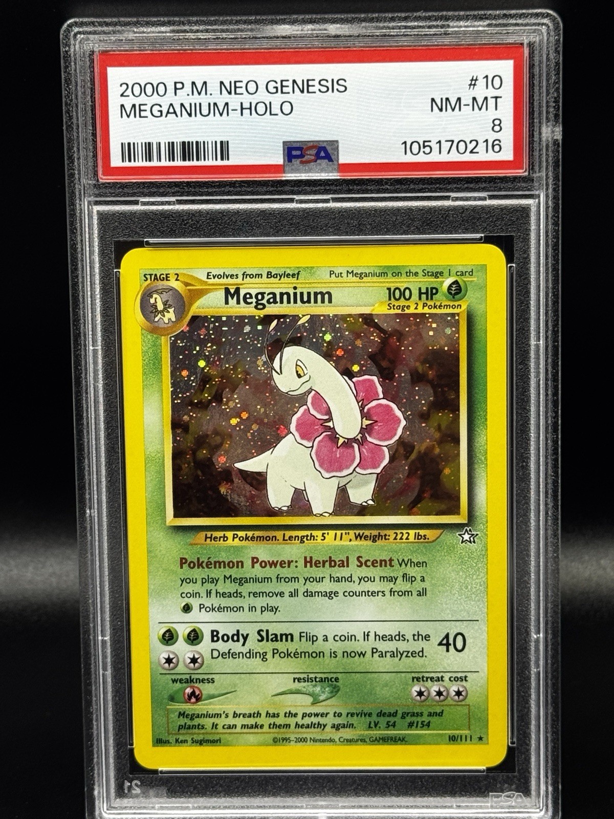 Pokemon PSA 8 NM/MINT 2000 Meganium 10/111  Neo Genesis Holo Card