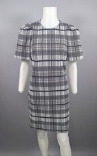 Calvin Klein Black White Plaid Sheath Dress Puff Shoulder Career Stretch Sz 2