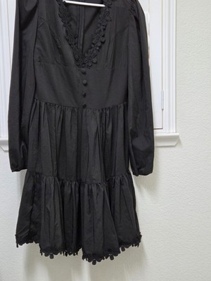 NWT CBR Boutique Black Lace Trim Mini Dress Size M Long Sleeve Boho