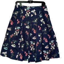 Charter Club Navy Blue Floral A-Line Pleated Cotton Skirt Size 4 Knee Length
