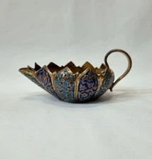 Antique Kashmiri blue & turquoise enamelled  gilt copper creamer / milk jug.