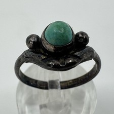 Old Native American Ring Sterling Silver Green Turquoise Size 9